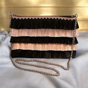 Chic Black and Pink Fringe Shoulder Bag